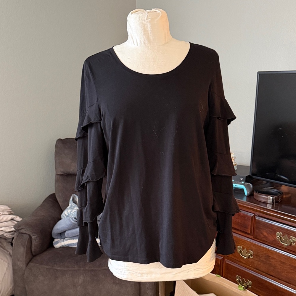 Chico's Black Ruffle Sleeve Blouse
